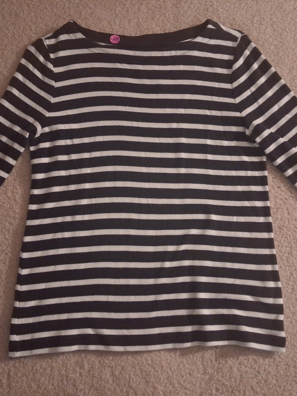 croft & barrow Black and White Striped Shirt with Pink Tag